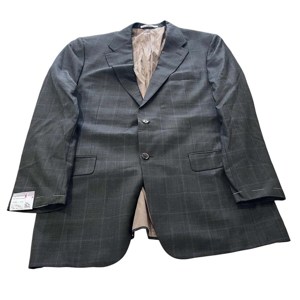 HICKEY FREEMAN Mens NWT Lindsey Plaid Worsted Wool Sport Coat Charcoal Gray 42R